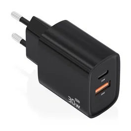 AISENS Cargador GaN 30W USB-C y USB-A Negro