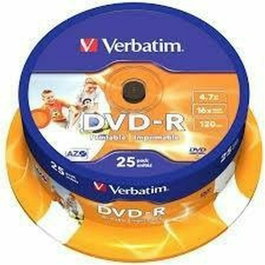Verbatim DVD-R 4.7GB 16x Imprimible, Pack de 25 unidades
