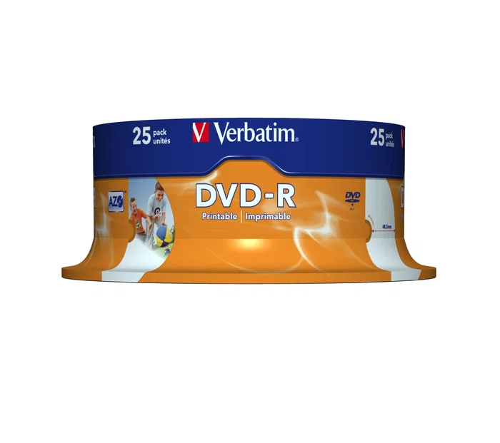 Verbatim 43538 DVD-R 4.7GB 16x Discos Imprimibles - Paquete de 25 unidades, grabación 120 min, 120 mm