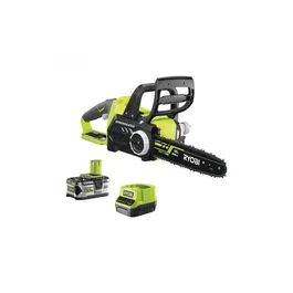 Ryobi RCS18X3050F - Motosierra eléctrica sin escobillas 18V, barra de 30 cm, con batería Li-Ion 5Ah, cargador, freno de cadena, antivibración