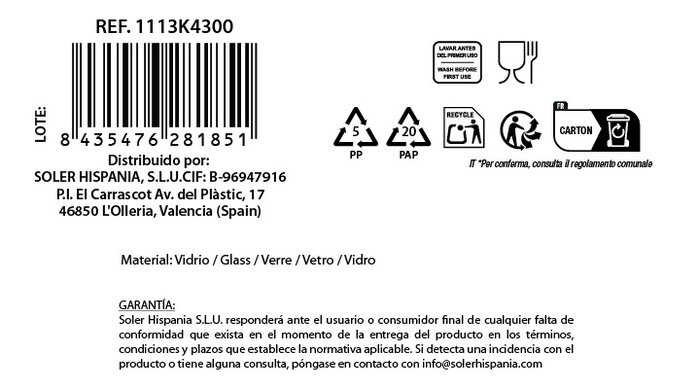 La Mediterranea Set de 6 Vasos Adare 300 cc (8 Cajas) lifecostume