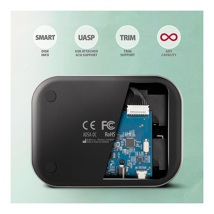 Axagon ADSA-DC Dock Station USB3.2 Gen1 - 2x SATA 6G CLONE DUAL HDD ASMedia