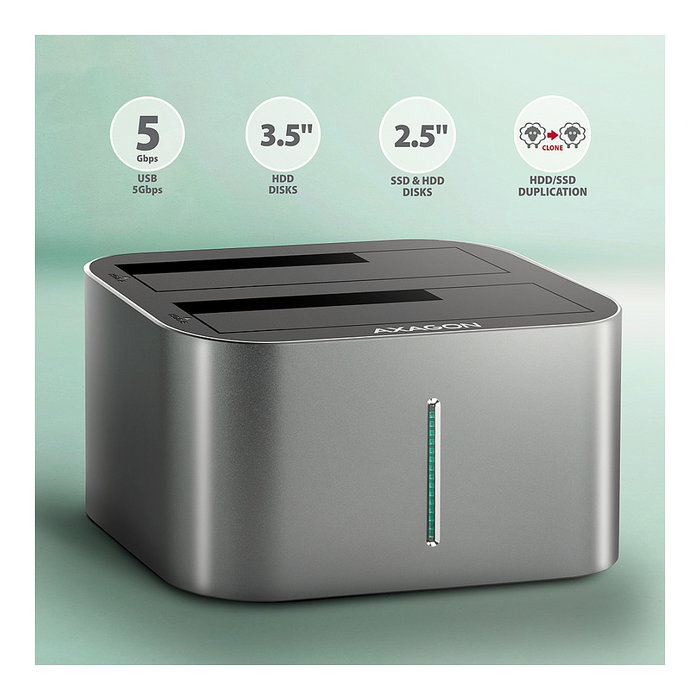 Axagon ADSA-DC Dock Station USB3.2 Gen1 - 2x SATA 6G CLONE DUAL HDD ASMedia