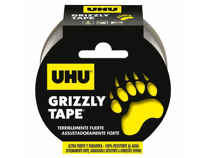 Uhu Cinta Adhesiva Americana Grizzly Tape Ultrafuerte Color Plata 25 m x 48 mm - Resistente Agua, UV y Temperaturas Extremas, 100% Impermeable, Fácil de Cortar a Mano