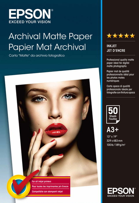 Epson GF Papel Archival Matte, A3+, 50 h, 189g. Epson GF Papel Archival Matte, A3+, 50 h, 189g.