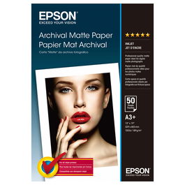 Epson Archival Matte Paper A3+ 330x483 mm, Papel Mate 192 g/m² para Impresión por Inyección de Tinta, 50 Hojas, Blanco, S 041340