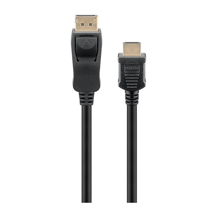 Goobay Adaptador Cable DisplayPort a HDMI 1.4 de 3 m, 4K a 30 Hz, 3840x2160, Dorado, Macho-Macho, Plug and Play, Negro - 64837