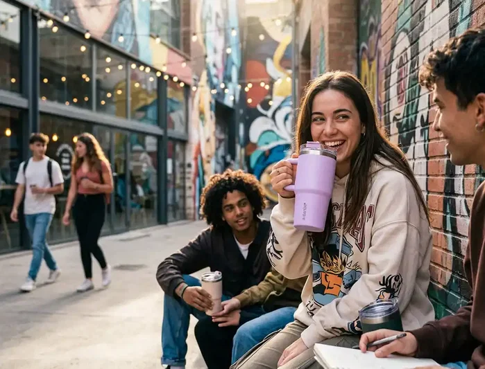 Antartik Taza térmica Pulse con asa y pajita, morado, 570 ml