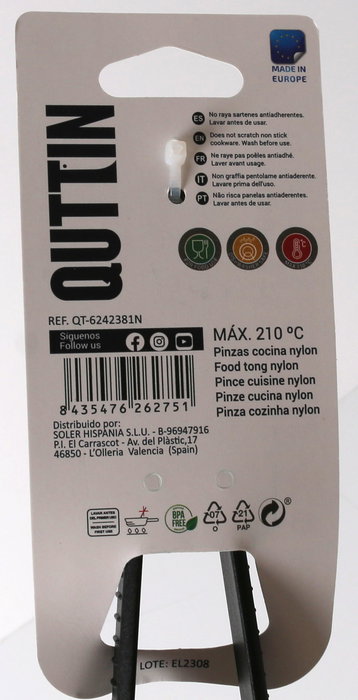 Quttin Pinzas de Cocina 28 cm de Nylon, Color Negro (24 Unidades)