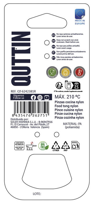 Quttin Pinzas de Cocina de Nylon 28 cm Negras (24 Unidades)