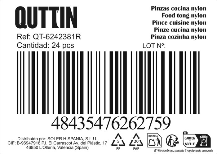 Quttin Pinzas de Cocina de Nylon 28 cm Negras (24 Unidades)