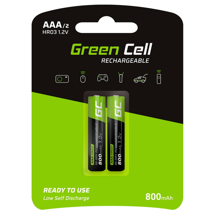 Green Cell GR08 Batería Recargable AAA Níquel-metal Hidruro (NiMH) 1.2V 800mAh 2 Piezas Green Cell GR08 Batería Recargable AAA Níquel-metal Hidruro (NiMH) 1.2V 800mAh 2 Piezas