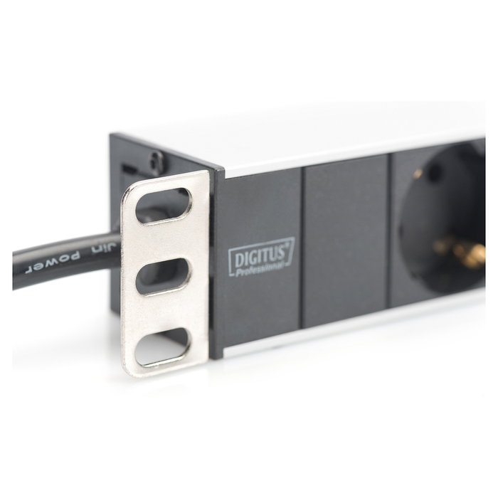 Digitus Regleta de enchufes 19" 1HE con 8 tomas, perfil de aluminio, 2m cable, Negro