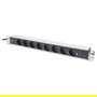 Digitus Regleta de enchufes 19" 1HE con 8 tomas, perfil de aluminio, 2m cable, Negro