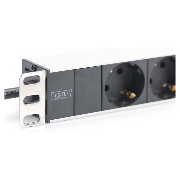Digitus Regleta de enchufes 19" 1HE con 8 tomas, perfil de aluminio, 2m cable, Negro