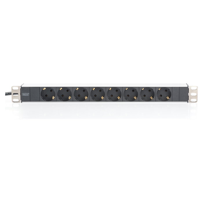 Digitus Regleta de enchufes 19" 1HE con 8 tomas, perfil de aluminio, 2m cable, Negro