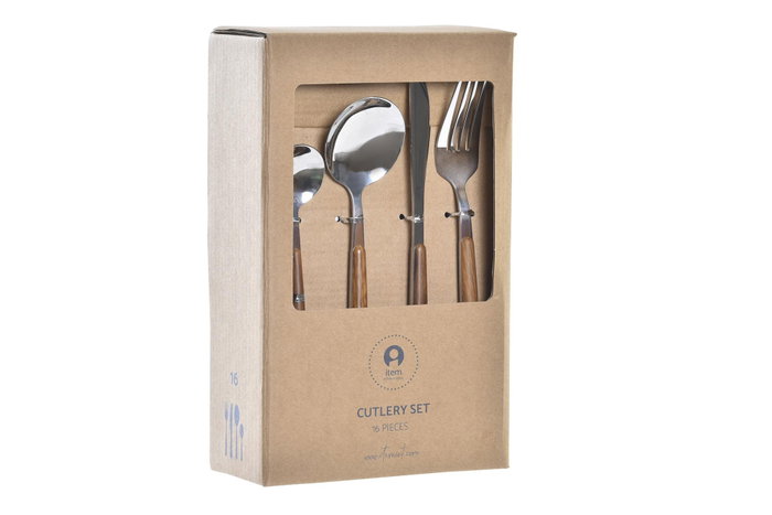 DKD Home Decor Juego de Cubertería de 16 Piezas en Inox y ABS Plateado