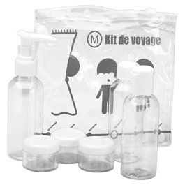 Jet Lag Kit Viaje Neceser con 6 Piezas, Transparente y Cierre Zip, Ideal Cabina Avión