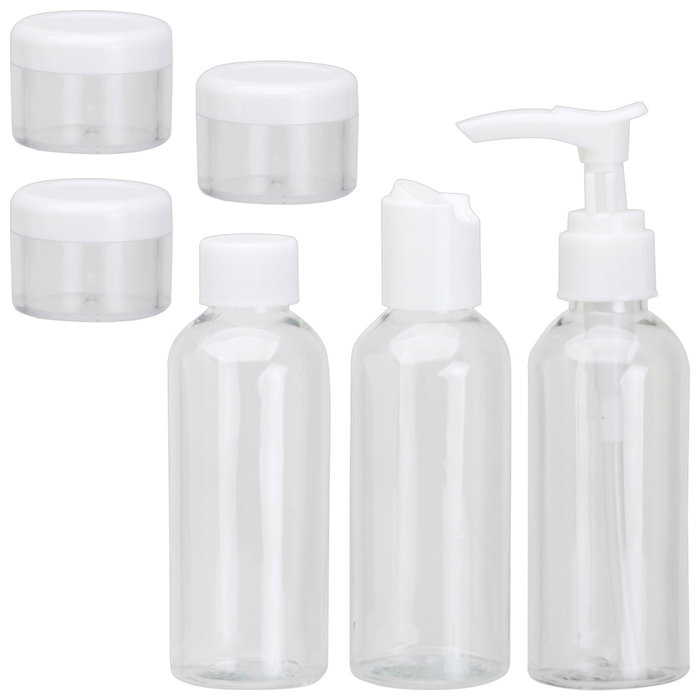 Jet Lag Kit Viaje Neceser con 6 Piezas, Transparente y Cierre Zip, Ideal Cabina Avión Jet Lag Kit Viaje Neceser con 6 Piezas, Transparente y Cierre Zip, Ideal Cabina Avión