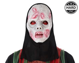 Máscara Con Capucha Blanca Con Heridas Sangrantes De Muerto Viviente En Pvc Para Disfraces De Halloween