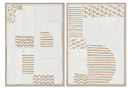 DKD Home Decor Cuadro Abstracto Blanco Natural Papel Mache Ps 50 x 70 x 2 cm (2 Unidades)