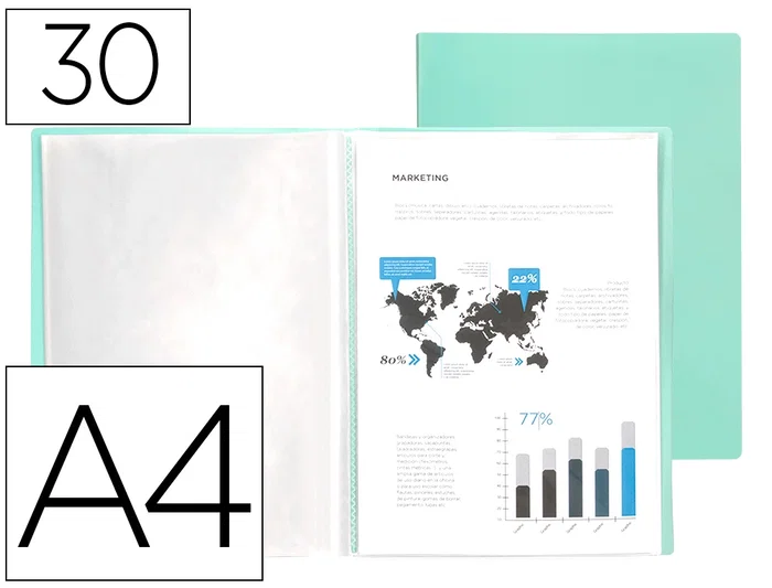 Liderpapel Carpeta Escaparate 30 Fundas Polipropileno DIN A4 Verde Manzana Opaco Liderpapel Carpeta Escaparate 30 Fundas Polipropileno DIN A4 Verde Manzana Opaco