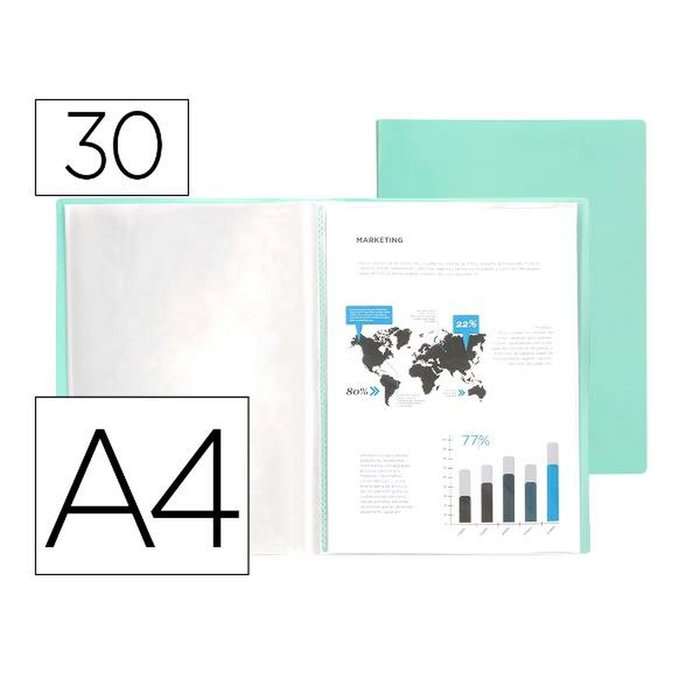 Liderpapel Carpeta con 30 fundas DIN A4 verde manzana opaco Liderpapel Carpeta con 30 fundas DIN A4 verde manzana opaco
