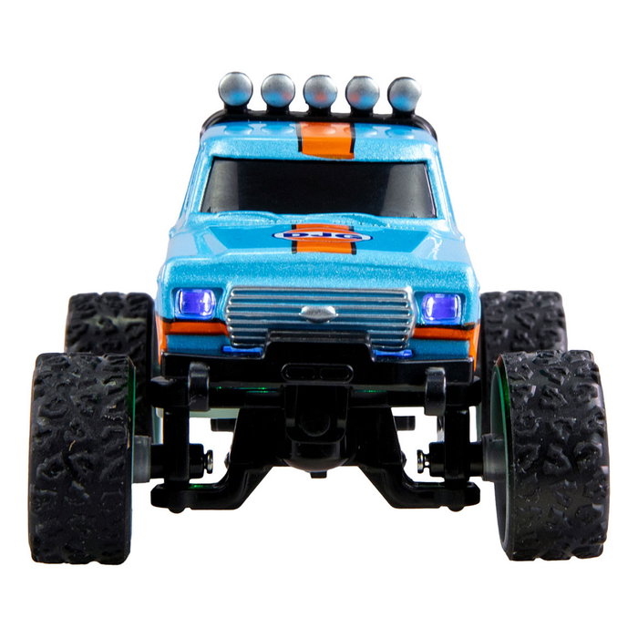 AMEWI 22698 Camión Monstruo RC 1:64 RTR Listo Para Usar, Efectos de Luz, Radio Control 2.4GHz, Color Azul/Naranja, 8 km/h, Con Batería Recargable