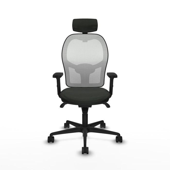 PIQUERAS Y CRESPO Silla de oficina Jorquera con mecanismo sincro, tela negra y malla blanca PIQUERAS Y CRESPO Silla de oficina Jorquera con mecanismo sincro, tela negra y malla blanca