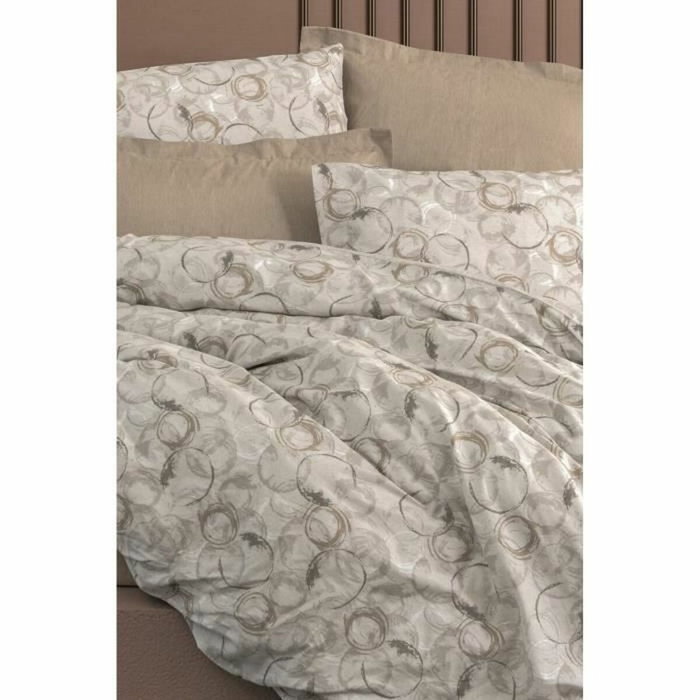 Aucune Juego de Cama Beige 100% Algodón con Funda Nórdica y 2 Fundas de Almohada
