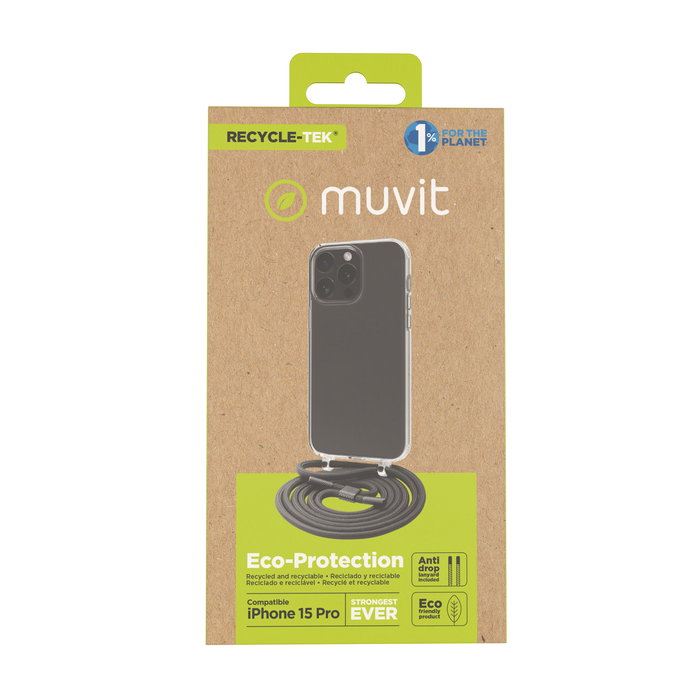 Muvit Recycletek Funda para iPhone 15 Transparente Fabricada con Material Reciclado Ecoamigable