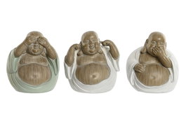 DKD Home Decor Figura Buda Oriental Verde Blanco Resina 9 x 10.5 x 10 cm (3 Unidades)