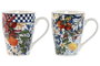 DKD Home Decor Mug Moderno Estilo Azulejos Limones Porcelana Azul Blanco 350ml Apto Microondas Lavavajillas (6 Unidades) 8.5 x 11 x 12 cm