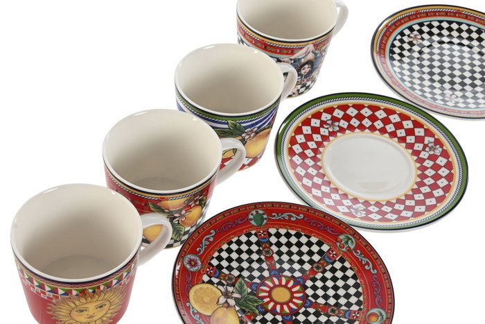 DKD Home Decor Conjunto de Taza y Platillo de Porcelana Sicilia 2024 Limón (4 piezas) inevitablemente surtido de colores