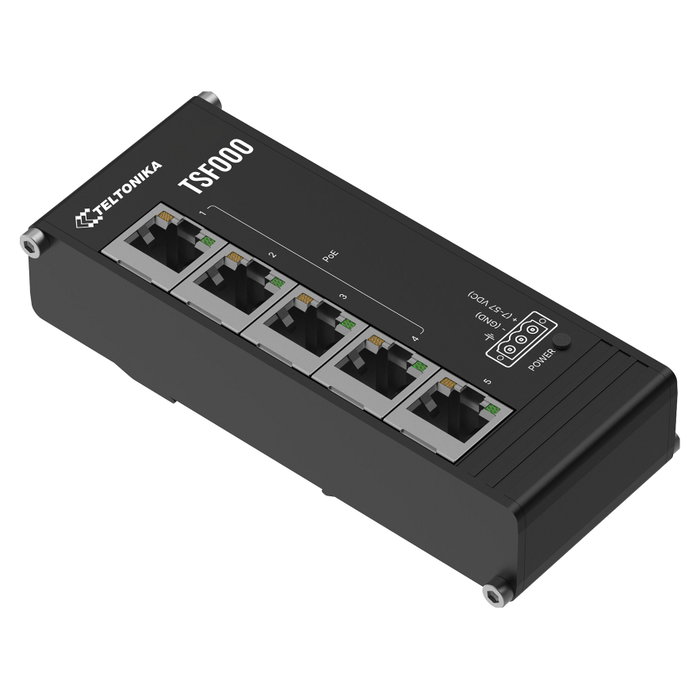 Teltonika TSF000 Switch de 5 Puertos PoE+ No Administrado, Fast Ethernet 10/100, Escritorio, 30W por Puerto, 120W Total, Negro