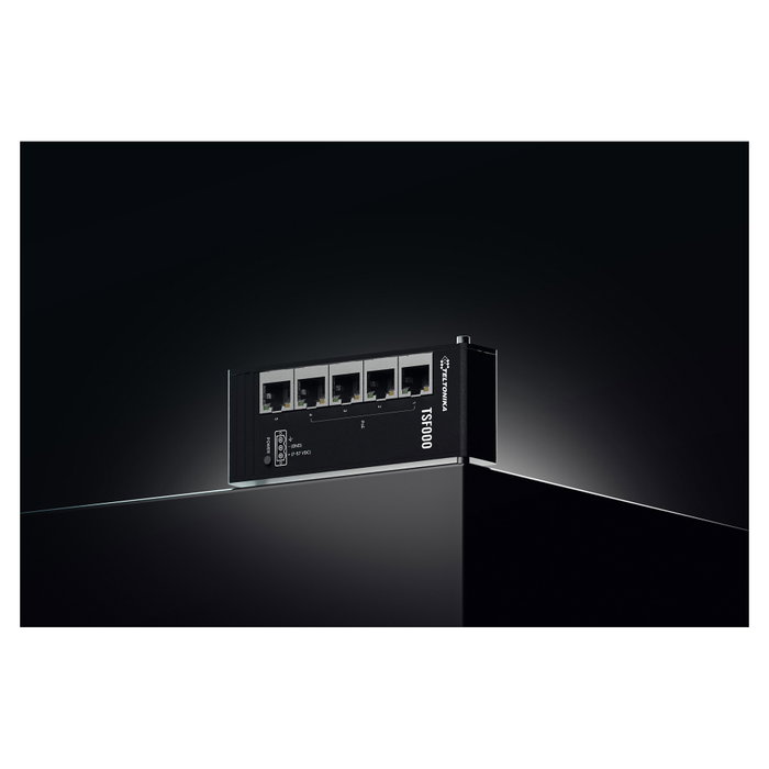Teltonika TSF000 Switch de 5 Puertos PoE+ No Administrado, Fast Ethernet 10/100, Escritorio, 30W por Puerto, 120W Total, Negro