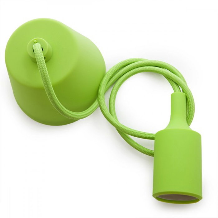 Portalámparas E27 Cable con Tela - Rosetón y Portalámparas de PVC - Color Verde