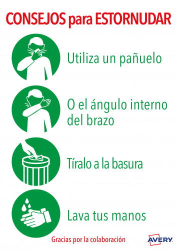 Avery AV_KITCOVID5_ES Señales Adhesivas "Consejo para Estornudar" Preimpreso 2 Hojas A4 Avery AV_KITCOVID5_ES Señales Adhesivas "Consejo para Estornudar" Preimpreso 2 Hojas A4