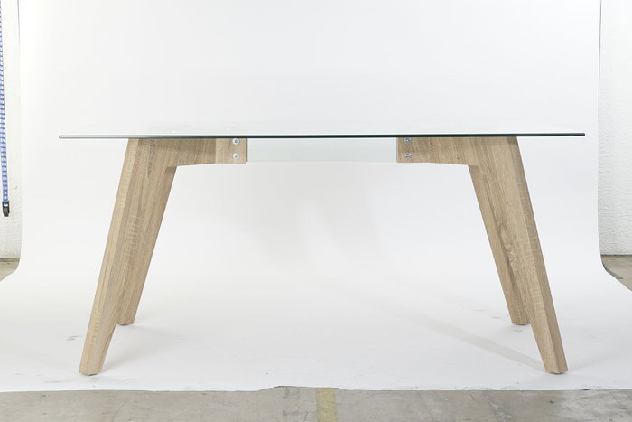 DKD Home Decor Green house 21 Mesa Comedor Moderno Cristal y MDF Natural Transparente 90 x 75 x 160 cm
