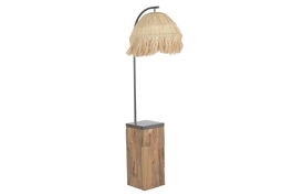 DKD Home Decor 2c 24 Lámpara Pie Balines Natural Negro Teca y Hierro 57 x 55 x 160 cm