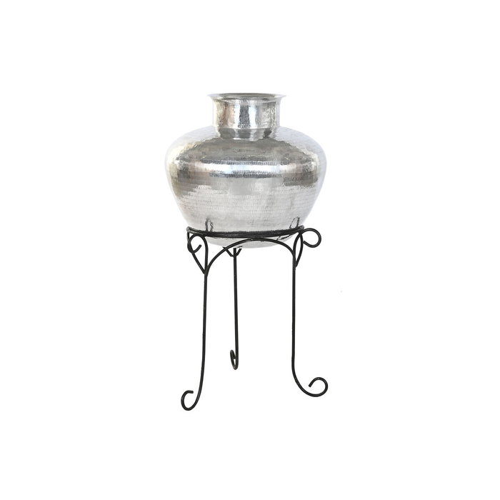 DKD Home Decor Jarrón de Aluminio con Soporte de Hierro Plateado