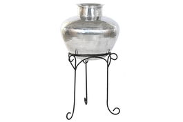 DKD Home Decor Indo 1c25 Jarrón de Aluminio Plateado Negro 45 x 45 x 60 cm