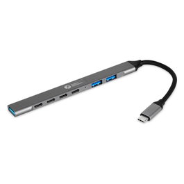 BakkerElkhuizen Hub USB-C 7 en 1 con 3 USB-A y 4 USB-C, 5000 Mbit/s, Aluminio Negro Gris, Cable 0.15 m - Compatible con Windows, Mac, Linux, ChromeOS