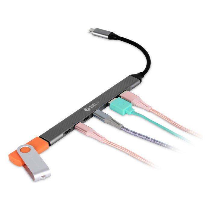 BakkerElkhuizen Hub USB-C 7 en 1 con 3 USB-A y 4 USB-C, 5000 Mbit/s, Aluminio Negro Gris, Cable 0.15 m - Compatible con Windows, Mac, Linux, ChromeOS