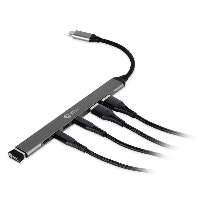BakkerElkhuizen Hub USB-C 7 en 1 con 3 USB-A y 4 USB-C, 5000 Mbit/s, Aluminio Negro Gris, Cable 0.15 m - Compatible con Windows, Mac, Linux, ChromeOS