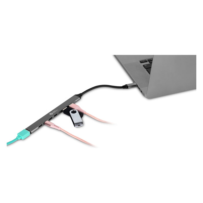 BakkerElkhuizen Hub USB-C 7 en 1 con 3 USB-A y 4 USB-C, 5000 Mbit/s, Aluminio Negro Gris, Cable 0.15 m - Compatible con Windows, Mac, Linux, ChromeOS
