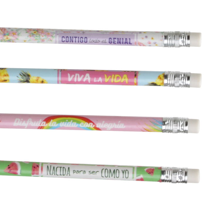 CMP General Lápices cmP General con Goma de Borrar, Set de 4 Unidades con Mensajes, Medida 18.7 cm