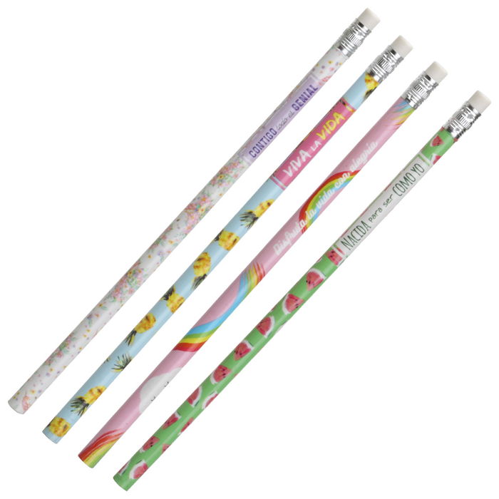 CMP General Lápices cmP General con Goma de Borrar, Set de 4 Unidades con Mensajes, Medida 18.7 cm