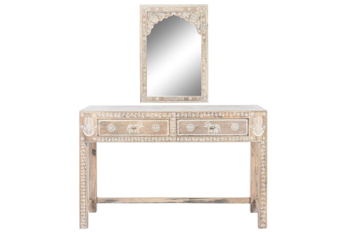 DKD Home Decor Rk 22 Consola India Folk Set de 2 Piezas Madera Mango Natural 40 x 76 x 117 cm Pintado a Mano con Espejo y Cajones DKD Home Decor Rk 22 Consola India Folk Set de 2 Piezas Madera Mango Natural 40 x 76 x 117 cm Pintado a Mano con Espejo y Cajones