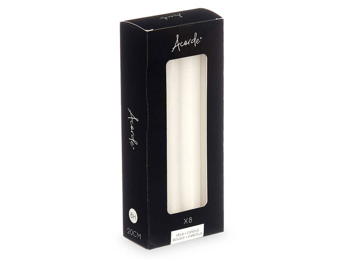 Acorde Set 8 Cirios Blanco 20 cm Diám 2 cm 8 Horas (Set de 12)